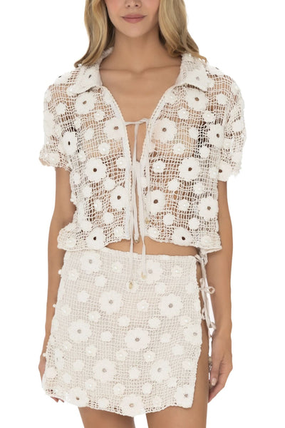 FALDA TEJÍDA MARFIL FLOR COPACABANA MILONGA