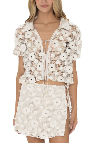 FALDA TEJÍDA MARFIL FLOR COPACABANA MILONGA